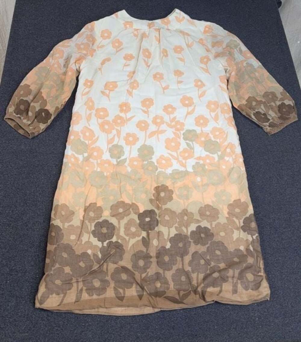 Vintage 60s 70s Mod Floral Gradient Shift Dress Orange Brown Size M